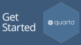 Quarto logo on a blue background and the title of the video - Get started with Quarto